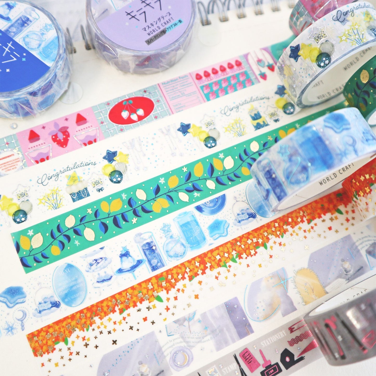 WORLD CRAFT Kira Kira Washi Tape - Blue Tea Party