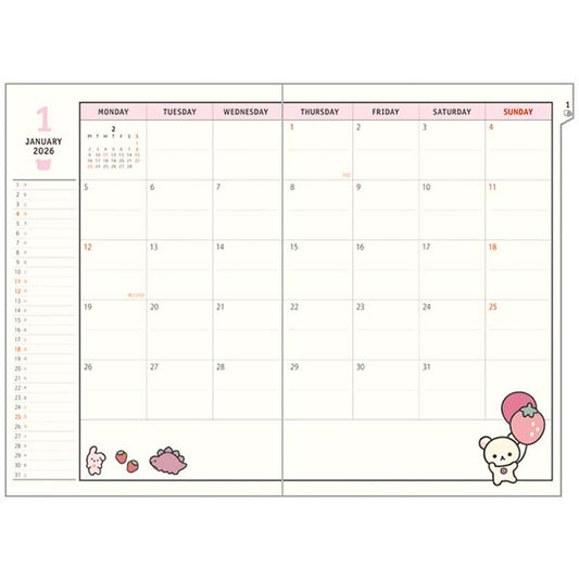 2026 Monthly A5 Planner (Index) (BASIC RILAKKUMA FLOWER)