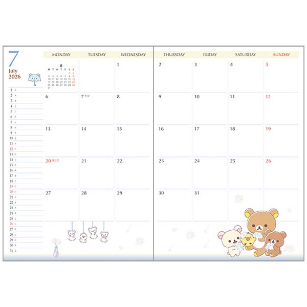 2026 Monthly B6 Schedule Book (Rilakkuma & Bubbles)