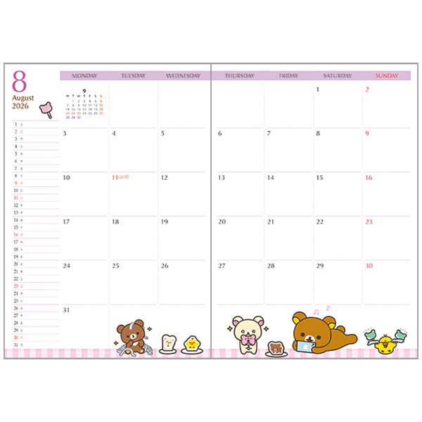 2026 Monthly B6 Schedule Book (Rilakkuma & Bubbles)