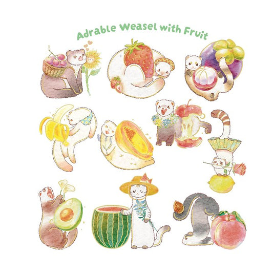 Flake Sticker - Adorable Weasel with Fruit