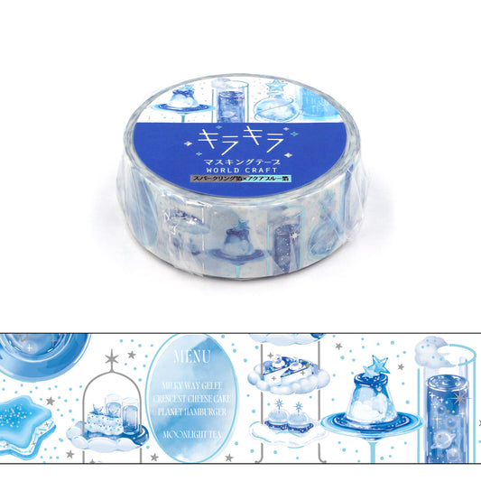 WORLD CRAFT Kira Kira Washi Tape - Blue Tea Party