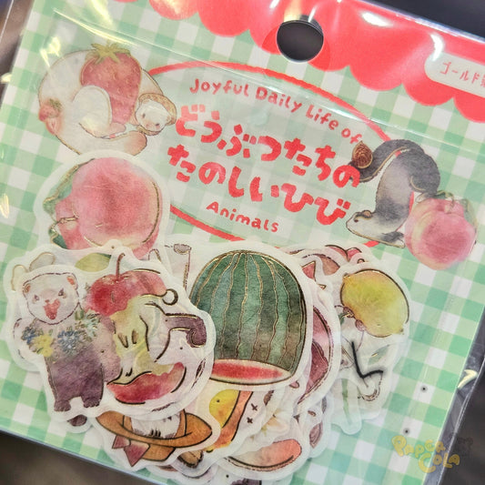 Flake Sticker - Adorable Weasel with Fruit