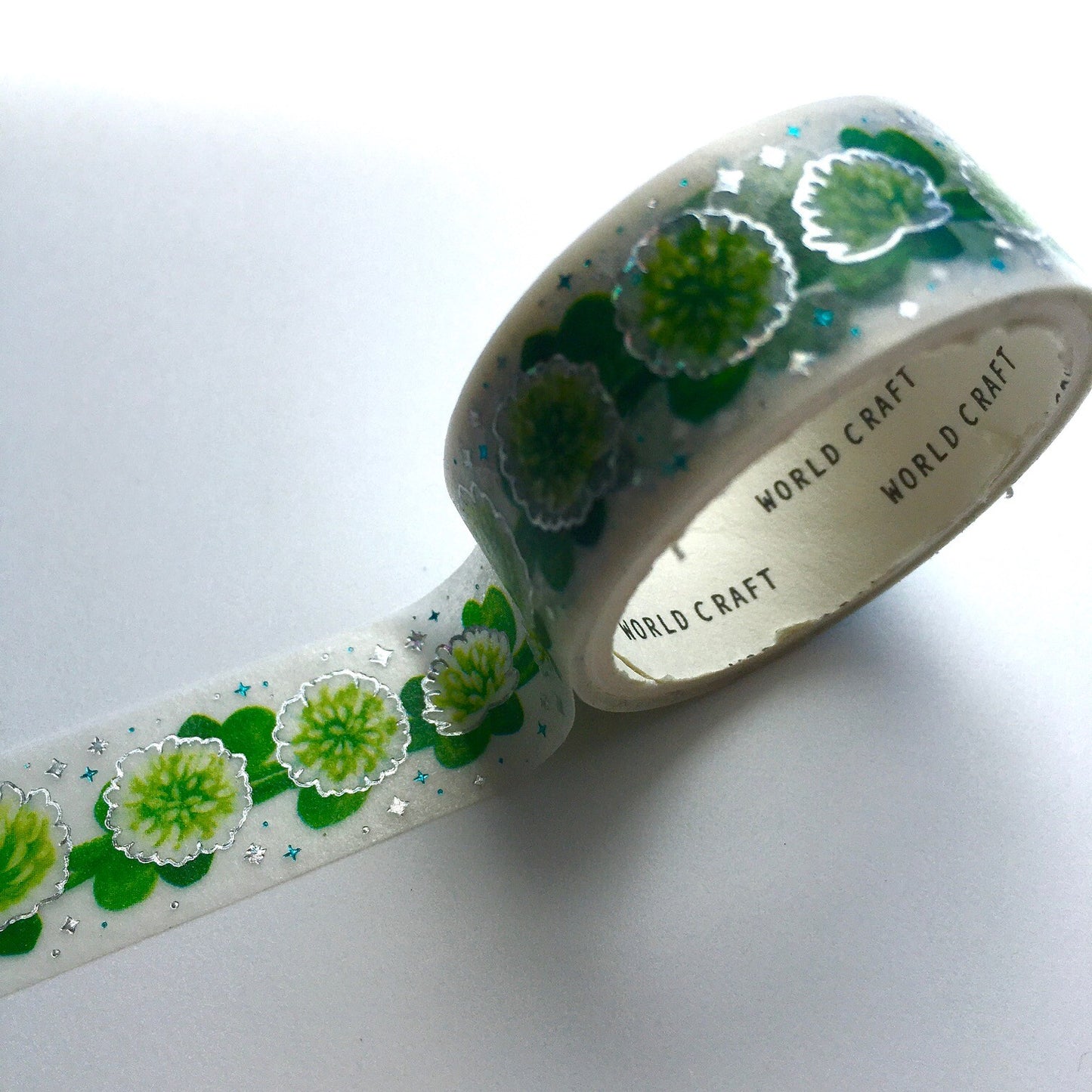 WORLD CRAFT Kira Kira Washi Tape - White Clover